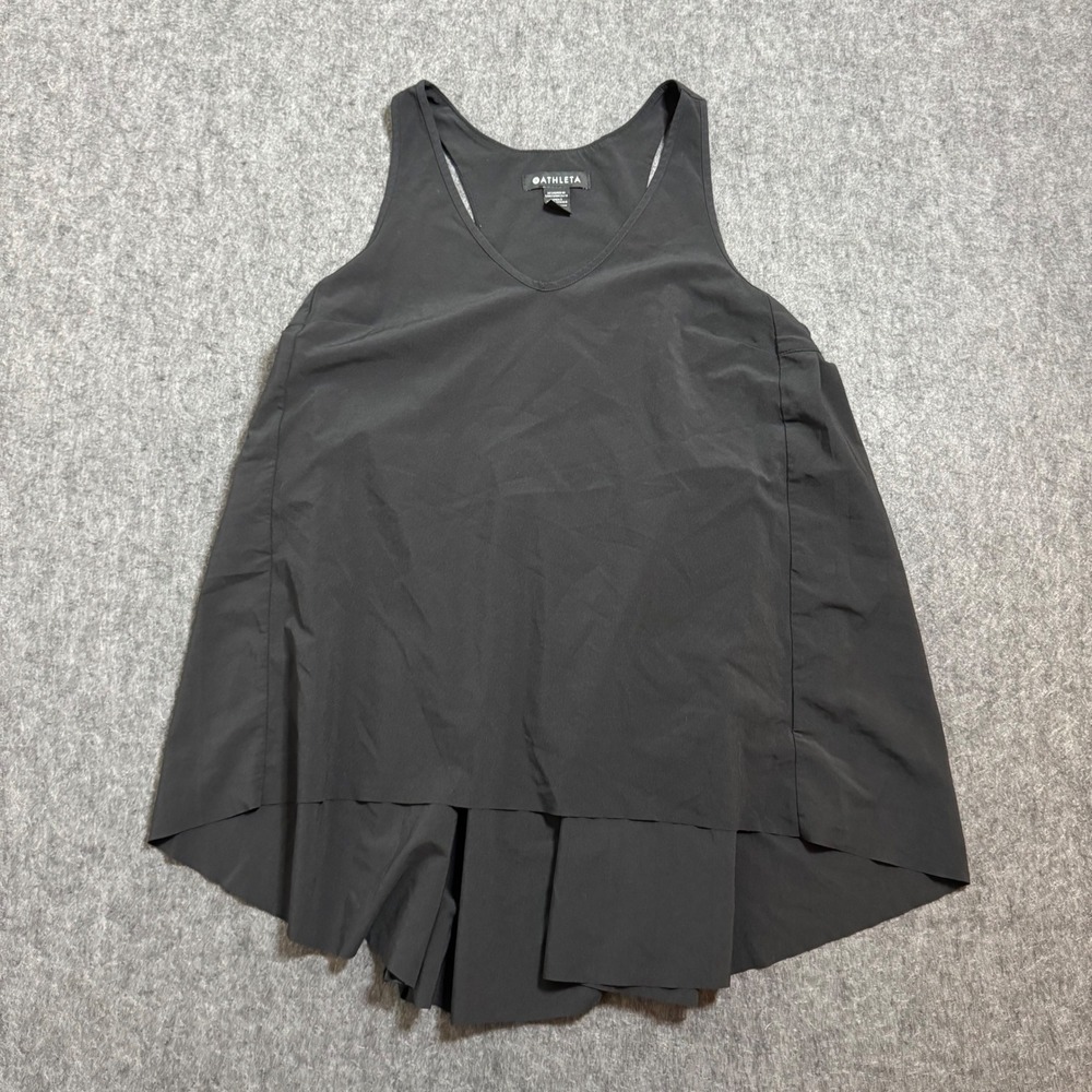 Athleta Black V-Neck Racerback Pleated High-Low Tank Top Women XS